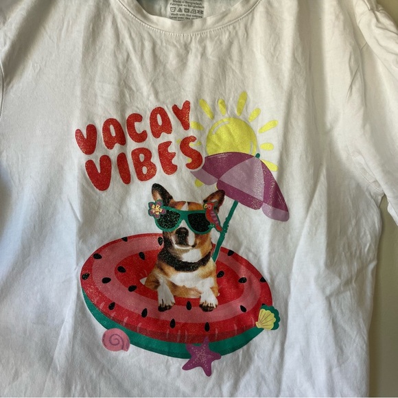 🌼 5/$25 George Vacay Vibes Graphic T-Shirt Girls L 10/12 White Dog Summer Tee - Picture 2 of 7